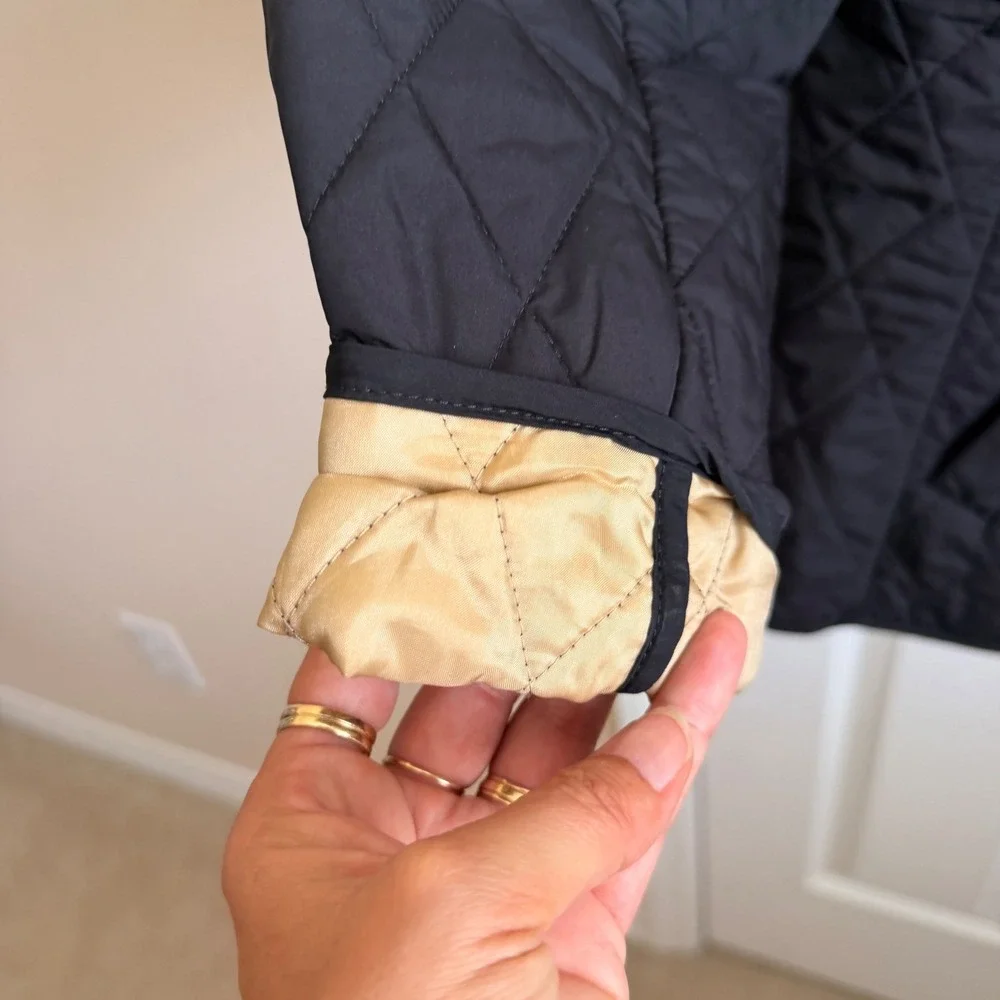 Lands End Black Quilted Barn Jacket Womens 1X 16W-18W Full Zip Tan Lining
